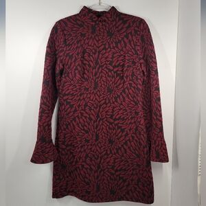 Hutch Red Black Paisley Floral Print Long Flare Sleeve Mock Neck Dress Women M